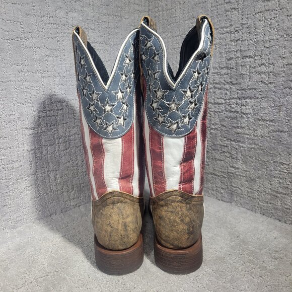 JB Dillon Men’s 8 D Square Toe Distressed American Flag Patriotic Cowboy Boots - Picture 3 of 12